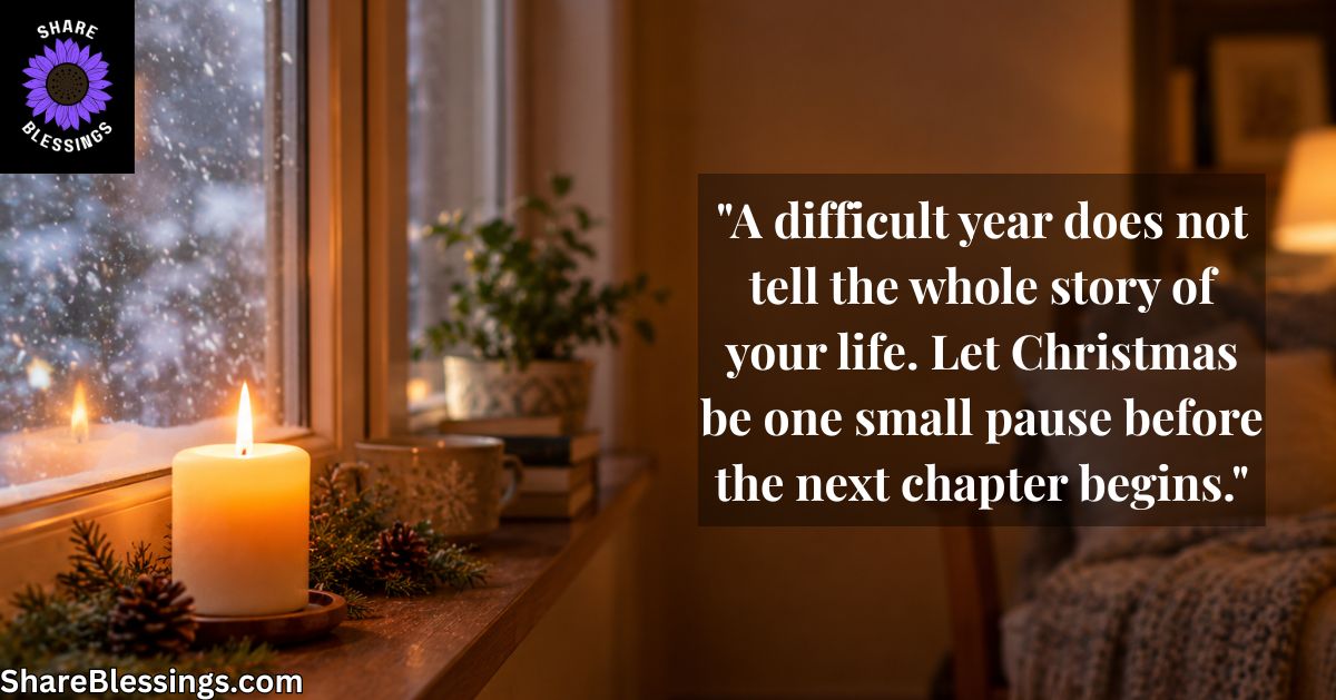 A single lit candle on a snowy windowsill with a cozy chair in the background