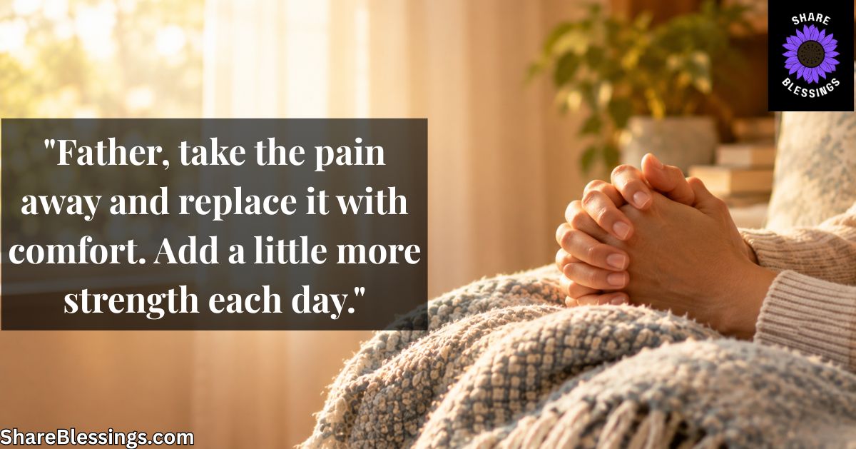 Hands folded in prayer resting on a soft blanket near a sunlit window