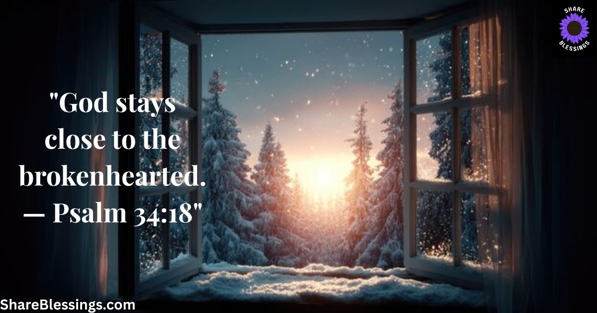 Sad Christmas Quotes Bible Verses — snowy window view at sunset