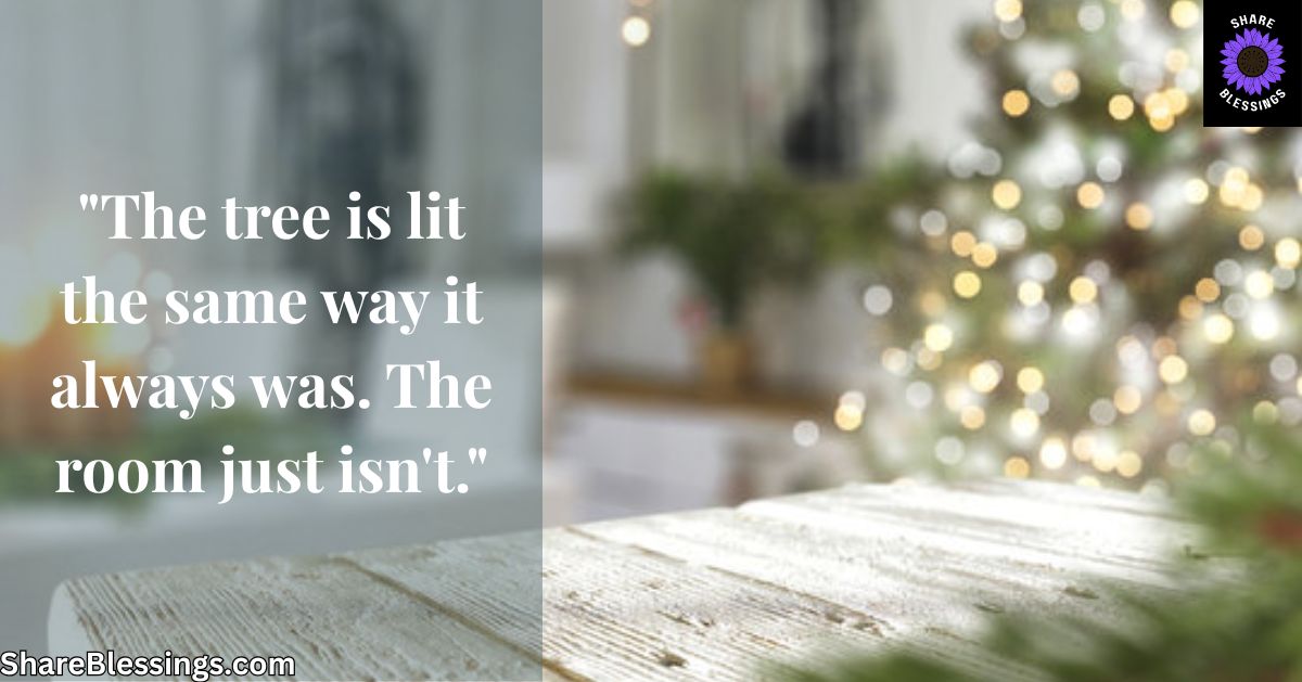 Sad Christmas Quotes About Missing Someone — blurred Christmas tree lights in empty room