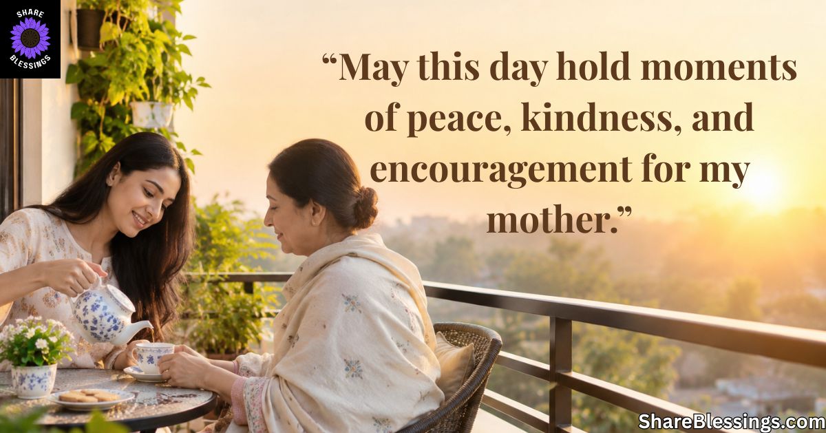 Daughter sharing morning tea with her mother on a sunny balcony, enjoying a peaceful moment together.