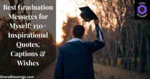 Graduate raising cap on a sunlit tree-lined path