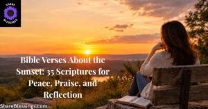 Bible Verses About the Sunset — woman reading Bible on bench watching sunset over hills